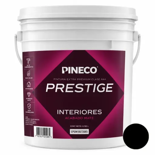 [PIN-PIN-PRS6901A4G] PINTURA DE CAUCHO MATE PRESTIGE INT. CLASE AAA 4 GL (PAILA) COLOR NEGRO FUMO REF. PRS6901A4G MARCA PINECO 