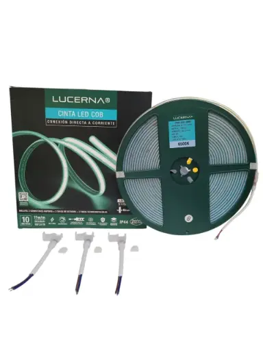 [CIN-LUC-CINTACOB10M6K] CINTA LED TIPO COB 10MM 10MTS LUZ FRIA 6500 K 120V IP44 11W/M 950L/M DIMERIZABLE CON 3 CONECTORES + 3 TAPAS REF. CINTACOB10M6K / COD. 93079095 MARCA LUCERNA