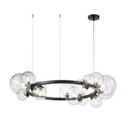 [LAM-LUM-LUM-1738-R] LAMPARA COLGANTE DECORATIVA 75 CM COLOR TRANSPARENTE-NEGRO CON 20 BOMBILLOS 4W 400 LM G9 3000K VOLTECK REF. LUM-1738-R MARCA LUMIND  