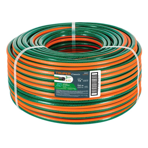 [MAN-TRU-19857] MANGUERA CULEBRA 1/2" X 100 MTS REFORZADA 3 CAPAS S/CONEXIONES MOD. MAN-1/2R REF. 19857 MARCA TRUPER