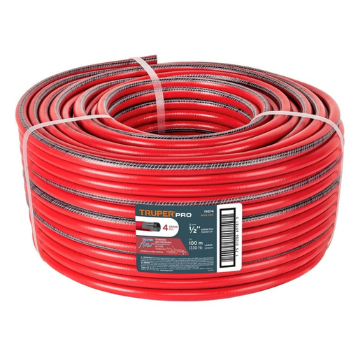 [MAN-TRU-19874] MANGUERA CULEBRA 1/2" X 100 MTS REFORZADA 4 CAPAS S/CONEXIONES MOD. MAN-1/2X REF. 19874 MARCA TRUPER