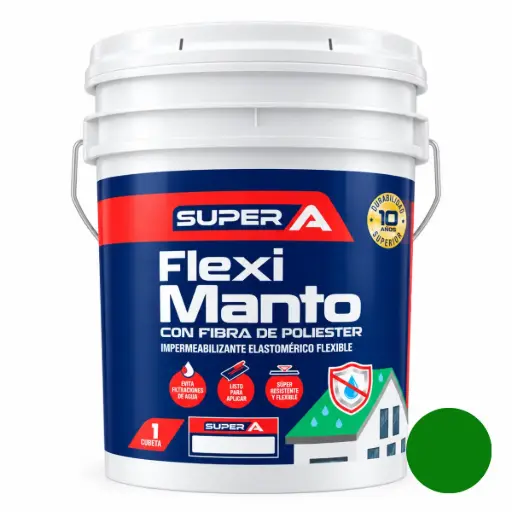 [PIN-SUP-003016] PINTURA ELASTOMERICA IMPERMEABI. FLEXI MANTO ( CON FIBRA DE POLIESTER ) COLOR VERDE CUÑETE (18.92 L) REF. 01400101003016 MARCA SUPER A 