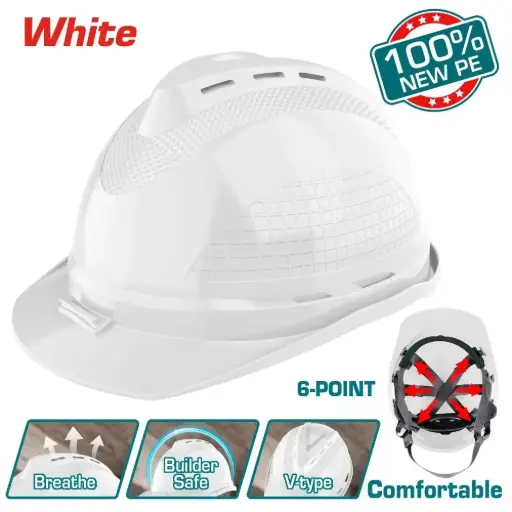 [CAS-TOT-TSP8602] CASCO DE SEGURIDAD 380 GRS 6 PUNTO SUSPENSION AJUSTE CON BOTON DE TRINQUETE COLOR BLANCO REF. TSP8602 MARCA TOTAL TOOLS
