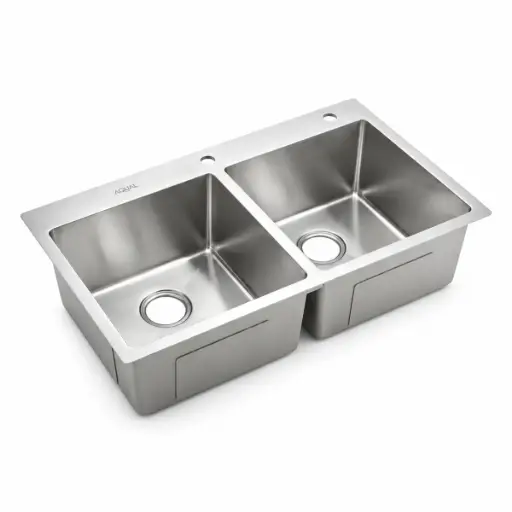 [FRE-AQU-FSS-0264] FREGADERO 2 TINA ACERO INOX SOBRE TOPE 82 X 45 X 22 CM SATINADO C/ SIFON + DESAGUE SIN CAJA REF. FSS-0264 MARCA AQUAL