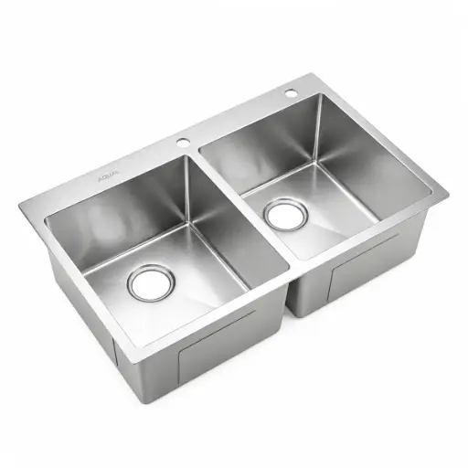 [FRE-AQU-FSS-0262] FREGADERO 2 TINA ACERO INOX SOBRE TOPE 84 X 53 X 22 CM SATINADO C/ SIFON + DESAGUE SIN CAJA REF. FSS-0262 MARCA AQUAL