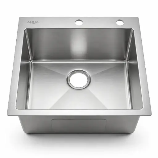 [FRE-AQU-FSS-0254] FREGADERO 1 TINA ACERO INOX SOBRE TOPE 53 X 53 X 22 CM SATINADO C/ SIFON + DESAGUE SIN CAJA REF. FSS-0254 MARCA AQUAL
