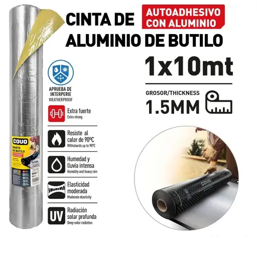 [MAN-COV-CV-BW-15-110M] MANTO DE BUTILO CON RECUBRIMIENTO DE ALUMINIO 1.5 MM ESPESOR 1 X 10 MTS AUTOADHESIVO REF. 10120302 / 13500 MARCA COVO