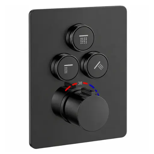 [MON-EUR-GRUDU-025] MONOMANDO / MEZCLADOR / MIXER TERMOSTATICO C/ PULSADOR 3 FUNCIONES MOD. MYKONOS COLOR NEGRO MATE REF. GRUDU-025 MARCA EUROPA