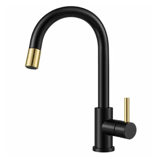 [GRI-EUR-GRICOC-015] GRIFERIA FREGADERO MONOMANDO EXTRAIBLE MOD. CAGLIARI ACABADO BLACK / NEGRO MATE + GOLD / ORO CEPILLADO REF. GRICOC-015 MARCA EUROPA
