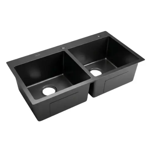 [FRE-AQU-FSN-0266] FREGADERO 2 TINA ( ACERO INOX 304 ) SOBRE TOPE 82 X 45 X 22 CM NEGRO C/ SIFON + DESAGUE SIN CAJA REF. FSN-0265 MARCA AQUAL