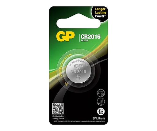 [BAT-GP-CR2016] BATERIA / PILA BOTON DE LITIO "CR2016" 3V UNIDAD REF. CR2016 / DL2016 / 001123 MARCA GP