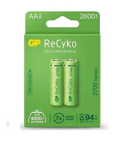 [BAT-GP-GP270AAHCE-2EB2] BATERIA / PILA RECARGABLE AA MOD- GP270AAHCE-2EB2 ( PACK - 02 UND ) 2600 MAH MARCA GP