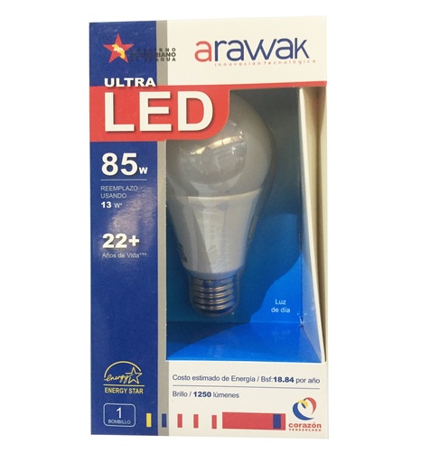 [BOM-ARA-LED1365A] BOMBILLO LED TIPO BULBO DE 13 W 1250 LM 4.000 K (SEMI CALIDA) REF. LED13A65 / 124037 MARCA ARAWAK