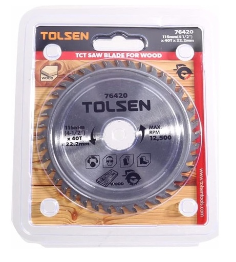 [DIS-TOL-76420] DISCO DE SIERRA TCT PARA MADERA 4 1/2" 115 MM X 22.20 MM X 40 DIENTES REF. 76420 MARCA TOLSEN