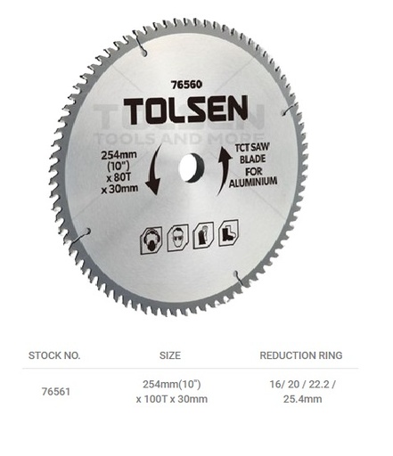 [DIS-TOL-76561] DISCO DE SIERRA TCT PARA ALUMINIO 10" 254 MM X 30 MM X 100 DIENTES REF. 76561 MARCA TOLSEN