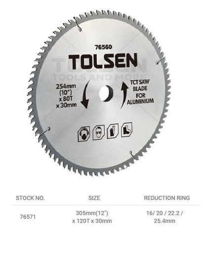[DIS-TOL-76571] DISCO DE SIERRA TCT PARA ALUMINIO 12" 305 MM X 30 MM X 120 DIENTES REF. 76571 MARCA TOLSEN