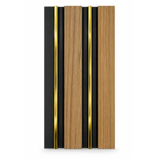 [PAN-MAC-PS-04] PANEL PARA PARED PS WALL PANEL INTERIOR 12 CM X 1,1 CM X 2,90 MTS NEGRO-MADERA-DORADO MACHIFERMA