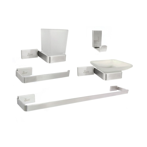 [ACC-BAR-GRI.04.01] ACCESORIOS DE BAÑO 5 PZAS ( ACABADO CEPILLADO ) CUADRADO REF. GRI.04.01 MARCA BARI