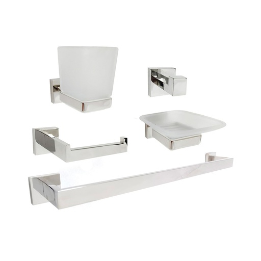 [ACC-BAR-GRI.04.03] ACCESORIOS DE BAÑO 5 PZAS MODELO BOLZANO ( ACABADO CROMADO ) CUADRADO REF. GRI.04.03 MARCA BARI