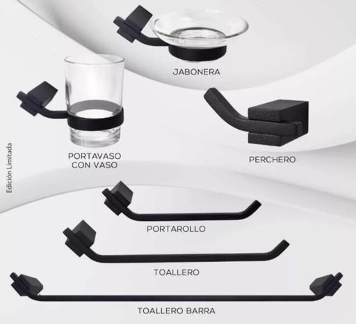 [ACC-BM-BM-9600N] ACCESORIOS DE BAÑO MODELO LINEA OSLO 6 PZAS NEGRO REF. BM-5600N / 045100 MARCA BM