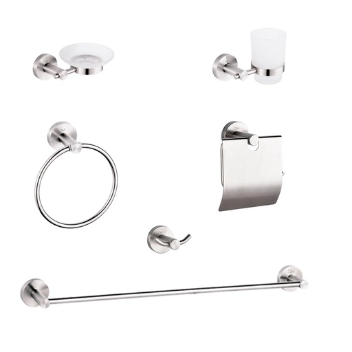 [ACC-QM-14.100.1503] ACCESORIOS DE BAÑO 6 PZAS SERIE RIA COLOR SATIN REF.QM-14.100.1503 MARCA QUALITY METAL