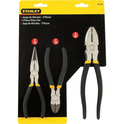 [ALI-STA-90162] JUEGO DE ALICATE 3PZAS (ELECTRICISTA 8"+C/DIAGONAL 6"+PINZA LARGA 6") REF. 90162 / ALI-709 STANLEY