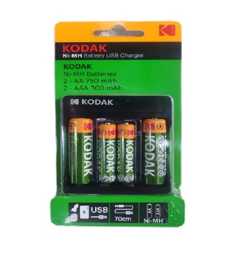 [BAT-KOD-424287] CARGADOR DE BATERIAS RECARGABLE NI-MH AA X 2 750 MAH + AAA X 2 300 MAH REF. 6112 / 424287 KODAK