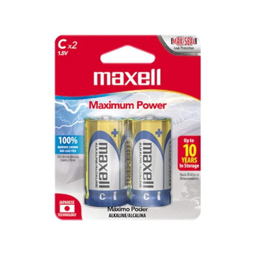 [BAT-MAX-C-LR14-2BP] BATERIA TIPO C ALKALINA MOD. LR14-2BP 1.5V ( BLISTER 2 PZAS ) MARCA MAXELL