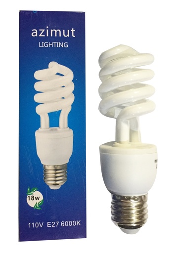 [BOM-AZI-18W] BOMBILLO AHORRADOR TIPO ESPIRAL DE 18 W 6000 K E27 ( LUZ FRIA ) REF.18W MARCA AZIMUT