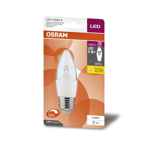 [BOM-LED-85984] BOMBILLO LED TIPO VELA DIMEABLE E27 4W 2.700K 350 LM REF. 85984 COD.240759 MARCA LEDVANCE OSRAM