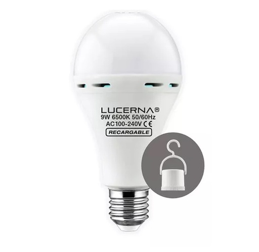 [BOM-LUC-9WEMERGA60] BOMBILLO LED TIPO BULBO 9 W / 3 W E27 6500 K (LUZ FRIA) RECARGABLE REF. 9WA60EMERG MARCA LUCERNA