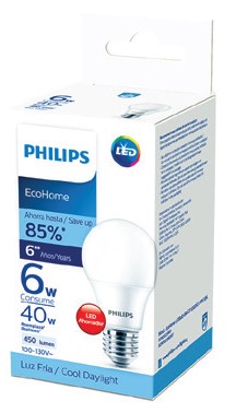 [BOM-PHI-929002386997] BOMBILLO LED TIPO BULBO 10 - 60W E27 100-130V 6500K 900LM ECO HOME REF. 929002386997 MARCA PHILIPS