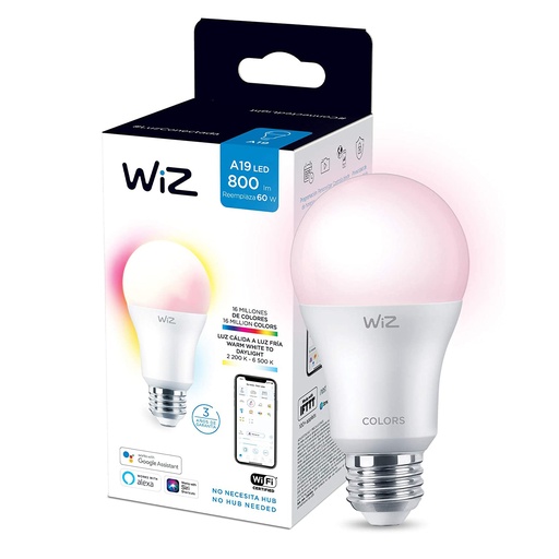 [BOM-WIZ-A19-RGB] BOMBILLO SMART TIPO BULBO A19 RGB 8W 16 MM COLORES E27 COD. 929002265611 MARCA WIZ