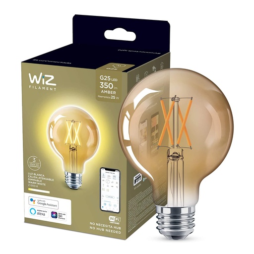 [BOM-WIZ-G25-VIN] BOMBILLO SMART TIPO GLOBO VINTAGE AMBAR G25 5W DIMEABLE E27 COD. 929002266111 MARCA WIZ