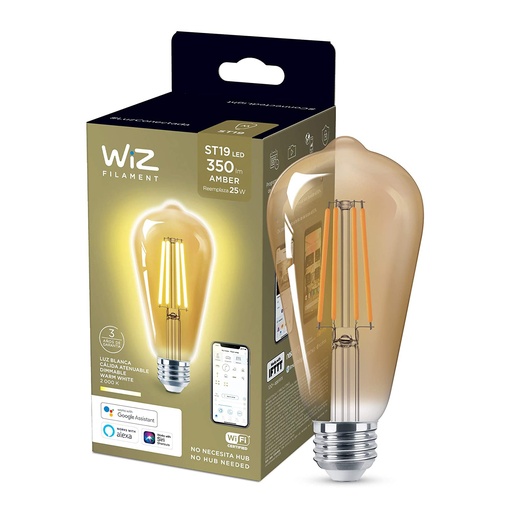 [BOM-WIZ-ST19-VIN] BOMBILLO SMART TIPO BULBO PERA VINTAGE AMBAR ST19 5W DIMEABLE E27 COD. 929002266311 MARCA WIZ