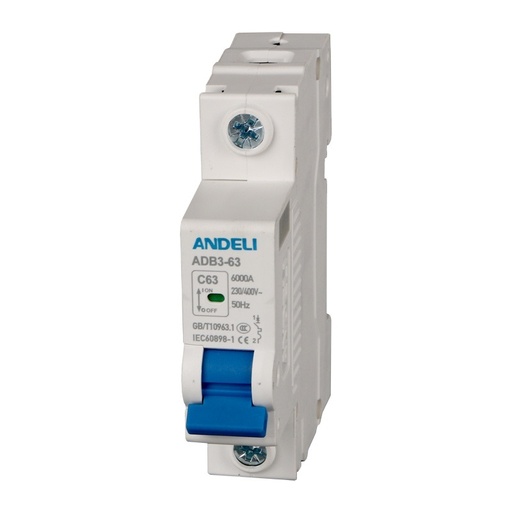 [BRE-AND-CON02463] BREAKER TERMOMAGNETICO 1 X 10 AMP C. CURVE MOD. ADB3-63-1P-10A REF. CON02463 MARCA ANDELI