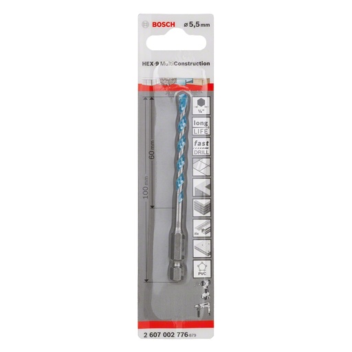 [BRO-BOS-2607002775] BROCA PARA CONCRETO 3/16" X 4" X 6"MULTICON MOD.HEX-9 REF. 2608901459 / 587073 / 872226 MARCA BOSCH