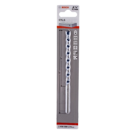 [BRO-BOS-2608588174] BROCA PARA CONCRETO BLUE GRANITE 1/4" X 4" X 6" CYL-5 REF. 2608588174 / 872130 / 690645 MARCA BOSCH
