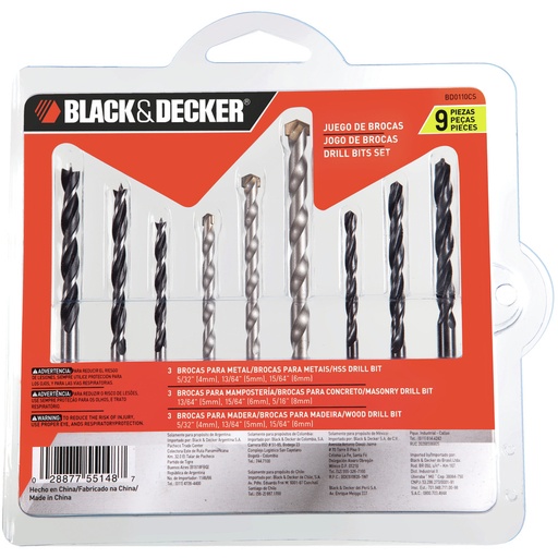 [BRO-BYD-BD0110CS] JUEGO DE BROCAS PARA METAL / MAD / CONC 9 PZAS REF.BD0110CS MARCA BLACK&DECKER