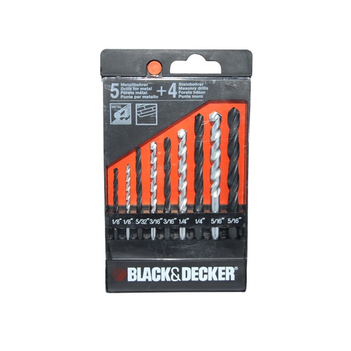 [BRO-BYD-BD01305A] JUEGO DE BROCAS PARA METAL Y CONCRETO 9 PZAS REF. BD01305A MARCA BLACK&DECKER