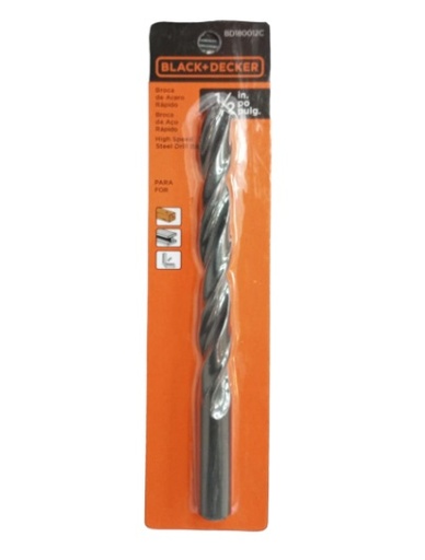 [BRO-BYD-BD180012C] BROCA / MECHA DE ACERO HSS 1/2" P/ METAL - MADERA - PVC REF. BD180012C MARCA BLACK&DECKER