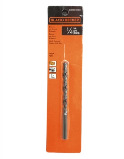 [BRO-BYD-BD180014C] BROCA / MECHA DE ACERO HSS 1/4" PARA METAL - MADERA - PVC REF. BD180014C MARCA BLACK&DECKER