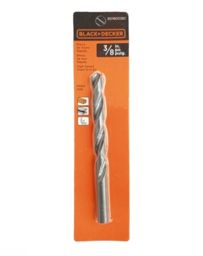 [BRO-BYD-BD180038C] BROCA / MECHA DE ACERO HSS 3/8" PARA METAL - MADERA - PVC REF. BD180038C MARCA BLACK&DECKER