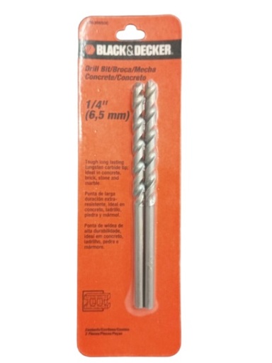 [BRO-BYD-BD530650C] BROCA / MECHA PARA CONCRETO 1/4" ( 2 UND POR EMPAQUE) REF. BD530650C MARCA BLACK&DECKER
