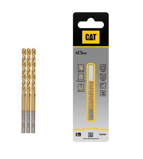 [BRO-CAT-DA02002] BROCA PARA METAL TITANIO HSS DIN 338 2,5 MM X 57 MM (3 UNI) REF. DA02002 / 889128 MARCA CAT
