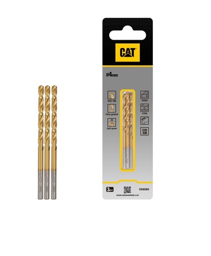 [BRO-CAT-DA02005] BROCA PARA METAL TITANIO HSS DIN 338 4 MM X 70 MM (3 UNI) REF. DA02005 / 889159 MARCA CAT
