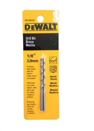 [BRO-DEW-DW130018C] BROCA / MECHA DE ACERO HSS 1/8" PARA METAL Y MADERA (2 POR EMPAQUE) REF. DW130018C / MEC-709 DEWALT