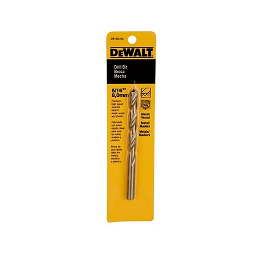 [BRO-DEW-DW130516C] BROCA / MECHA DE ACERO HSS 5/16" PARA METAL Y MADERA REF. DW130516C / MEC-716 MARCA DEWALT