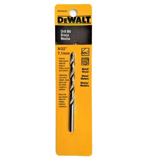 [BRO-DEW-DW130932C] BROCA / MECHA DE ACERO HSS 9/32" PARA METAL Y MADERA REF. DW130932C MARCA DEWALT