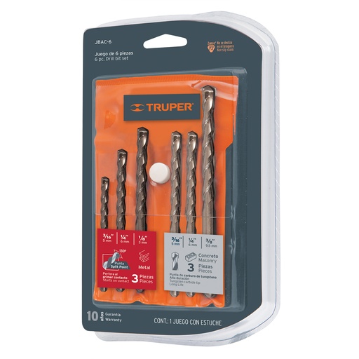 [BRO-TRU-11336] JUEGO DE BROCAS P/METAL/CONCRETO 6 PZAS. MOD. JBAC-6 REF. 11336 MARCA TRUPER